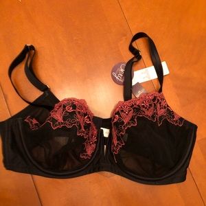 NWT Cacique sheer black bra with pink embroidery